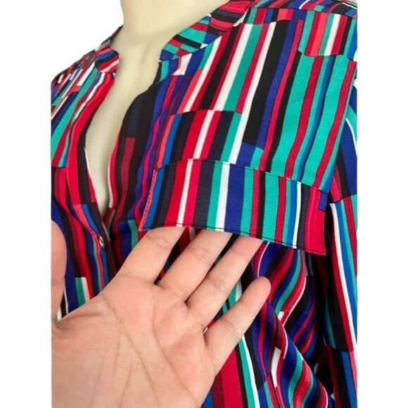 Calvin Klein Print Top Blouse with Roll Sleeves size M. - Picture 3 of 9